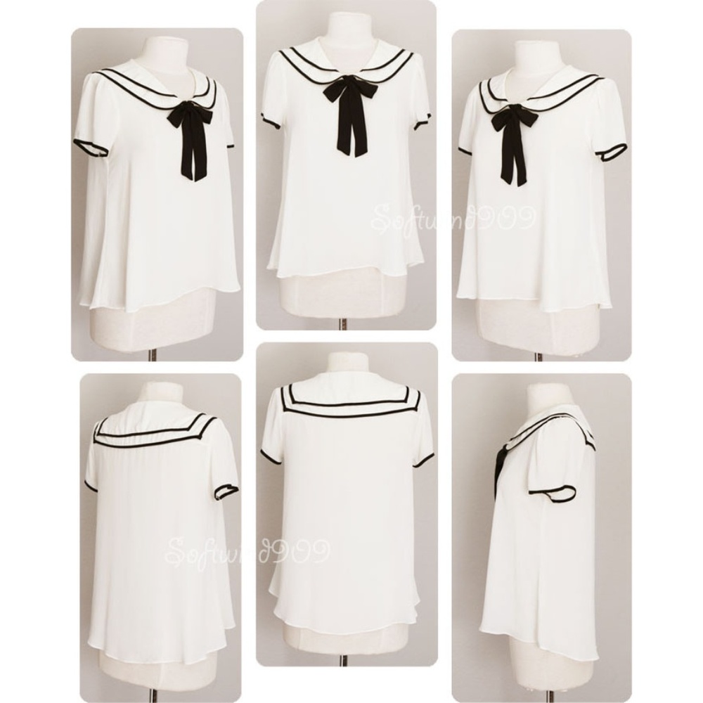 Ivory Sailor Peter Pan Collar Goth Lolita Blouse - Picture 7 of 8